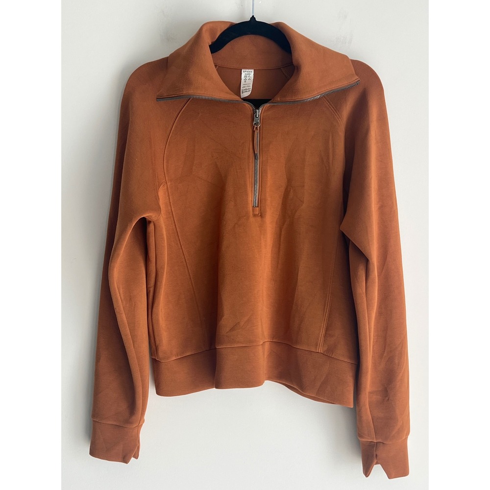 Spanx AirEssentials Half Zip Modal Pullover Rust Orange Sweatshirt Womens Medium